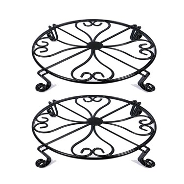 NSYOOMH 2 pack 10"-12" Rustproof Black Metal Plant Stands Heavy Duty Plants Holder Outdoor Indoor, Round Wrought Iron Flower Planter Pot Stand, Corner Gardening Pumpkin Stand - 10Inches