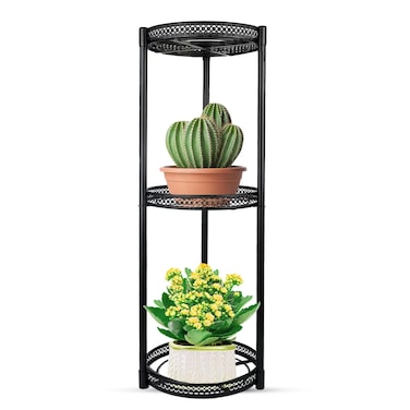 Extra Wide 10.2" Metal Plant Stand Indoor Outdoor, 3 Tier Tall Corner Plant Stands for Multiple Plant, Tiered Plant Shelf Heavy Duty Flower Stand Display Rack for Living Room Patio Balcony, Black