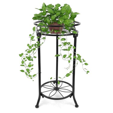 YHIJURS 20.3inch Outdoor Plant Stand,2 Tier Indoor Tall Plant Stands,Metal Heavy Duty Iron Corner Flower Potted Stands,Plants Shelf, Planter Holder, Art Decor for Garden-Black