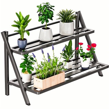 DHYGOTFUR Deluxe 2-Tier Aluminum Plant Stand Indoor/Outdoor, Weather-Resistant Flower Pot Rack, Stylish &amp; Lightweight Plant Stands for Garden, Balcony &amp; Living Room