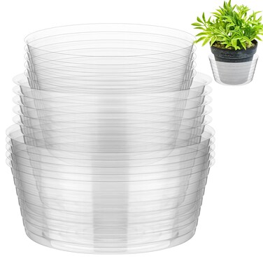 Hoolerry Plastic Plant Saucer Clear Deep Drip Tray Thickened Clear Plant Saucers Plant Trays for Pots Plant Drip Trays for Home Garden Indoor and Outdoor Potted Plants(15 Pcs,8, 10, 12 Inch)