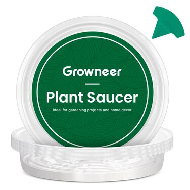 GROWNEER 15 Packs 12 Inches Clear Plant Saucers Flower Pot Trays, with 15 Pcs Plant Labels, Plastic Plant Saucer Drip Trays for Indoor Outdoor Plants Garden
