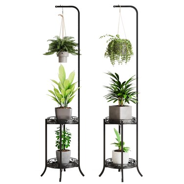 COPREE 2-tier Hanging Plant Stand 2 Pack, Space-Saving Iron Planter Shelves Flower Pot Organizer Rack Multiple Flower Pot Display Holder Shelf Indoor Outdoor Heavy Duty Planter Shelving Unit