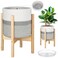 Sunnychicc Plant Basket with Stand Indoor Planter Pot Holder Sturdy Jute Rope Modern Woven Plant Basket, Cotton Rope Woven Pot with Bamboo Plant Stand(White and Gray,10 Inch)