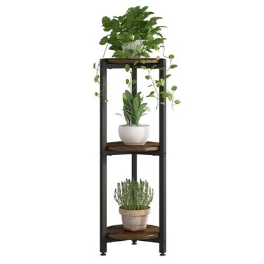 YIZAIJIA Plant Stand Indoor Corner Tall 3 Tier Metal Modern Flower Storage Plant Shelf Holder for Living Room Balcony Garden,Black (3 Tier-Black Round)