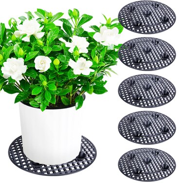 6Pack Large 15" Plant Level Pot Elevator, Heavy Duty Plant Stands, Plant Pot Saucer for Prevent Rot and Damage on Patio &amp; Deck (40cm-6pcs, Black)