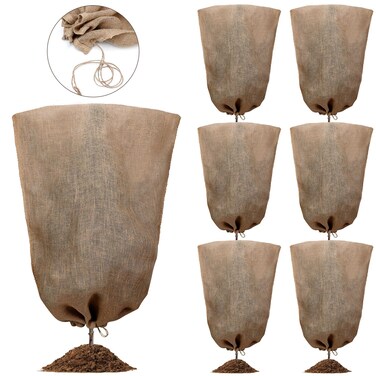 Reusable Winter Burlap Plant Covers Bags Warm Plant Bags with Drawstring Large Burlap Sack Plant Blanket Burlap Frost Cover for Cold Winter Outdoor Garden Fruit Trees Protection (6 Pcs)