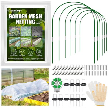 Kalolary Garden Hoops for Raised Bed, 10 &Atilde;&mdash; 30FT Summer Plant Covers Fiberglass Greenhouse Hoops Grow Tunnel for Garden Netting Spring Plant Protection DIY Kit for Plant Box