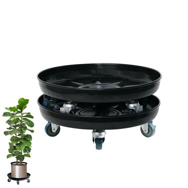 Choclaif Plant Caddy with Wheels,2 Pack Black Heavy Duty Plant Stand with Universal Wheels,Round Pot Trolley for Indoor Outdoor (12)