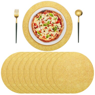 Roshtia 100 Pcs Paper Placemat Disposable Placement Mats for Dining Table Bulk Paper Round Mats Place Decorative Table Mats for Wedding Banquet Party (Gold,13 Inch)