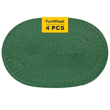FunWheat Oval Braided Placemats Set of 4 Table Mats for Dining Tables Washable Heat Resistant Place Mats for Indoor Outdoor Use 12 x18 Inch(Oval Black Green, 4pcs)