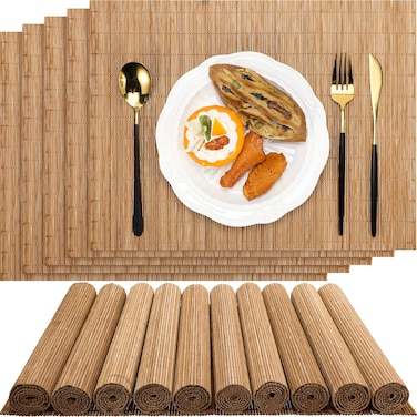 Set of 24 Bamboo Placemats 15.8x12 Inch Sushi Rolling Mat Japanese Style Mat Natural Wicker Place Mats Washable Heat Resistant Table Mats for Christmas Dinner Kitchen Wedding Party(Bamboo Color)