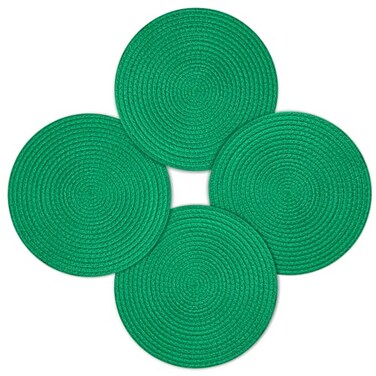 fanquare Round Braided Placemats Set of 4 Christmas Green Placemats 11.8 Inch Cotton Woven Table Mats Hot Dishes Trivets Table Mats for Christmas Home Dining