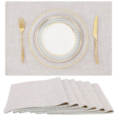 homing Neutral Beige Cloth Placemats Set of 6 &acirc;&euro;&ldquo; Cotton Linen Blend Washable Farmhouse Dining Table Mats for Indoors &amp; Outdoors, Easy to Clean, 13 x 19 Inch
