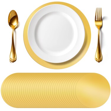 120 Pieces Round Paper Placemats Gold Disposable Table Mats Mirror Foil Decorative Place Mats Golden Decorative Placemats for Dining Wedding Banquet Party Festive New Years Christmas
