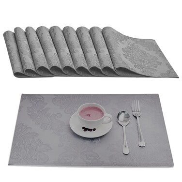 Homejoy Place Mats Set of 8 &acirc;&euro;&ldquo; Rectangle Rectangular Waterproof Fabric Polyester Cloth Washable Wipeable Heat Resistant Placemats for Kitchen Dining Dinner Table Indoor 13 X 19 Inch Grey