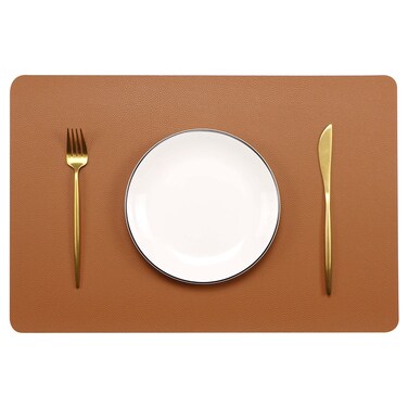 Wipeable Placemats Leather Table Mats Waterproof Heat-Resistant Easy to Clean for Dining Table Set Kitchen Table (6, Brown)