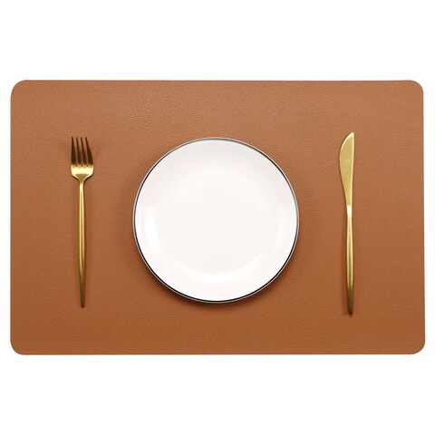 Wipeable Placemats Leather Table Mats Waterproof Heat-Resistant Easy to Clean for Dining Table Set Kitchen Table (6, Brown)