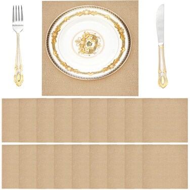 FoldTier 24 Pcs 14 Inch Burlap Square Placemats Jute Burlap Fabric Burlap Squares for Centerpieces Rustic Farmhouse Braided Place Mats for Home Party Wedding Table Decorations