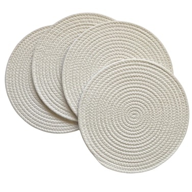 WAZAIGUR Round Placemats Washable Thick Cotton Absorbent 13 inch Round Table Mats for Kitchen Dining Table Set of 4 Round Woven Fabric Indoor/Outdoor Place Mats (Cream, 4)