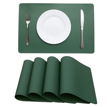 Faux Leather Placemats HeloHo Green Table Place Mats Set of 4 Waterproof Oilproof Heat Stain Resistant Washable Wipeable Placemat for Kitchen Dining Table Decoration Indoor Outdoor