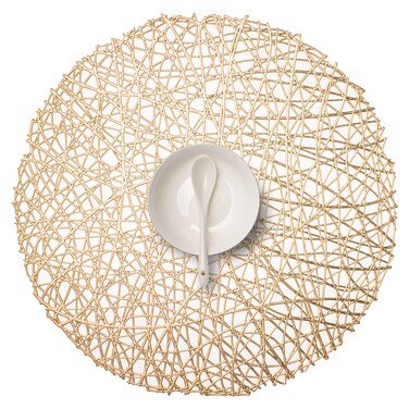 FunWheat Round Gold Placemats Placemat Set of 6 Hollow Out Place mats Heat-Resistant Shining 15 inches Table Mat Decorative Gift (Nest Gold)