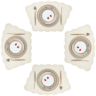 HOMBYS Quilt Round Table Placemats Set of 4, 100% Cotton Fabric Placemats Soft and Thick, Extra Large Washable Wedge Placemats for Kitchen Table-Dark Blue