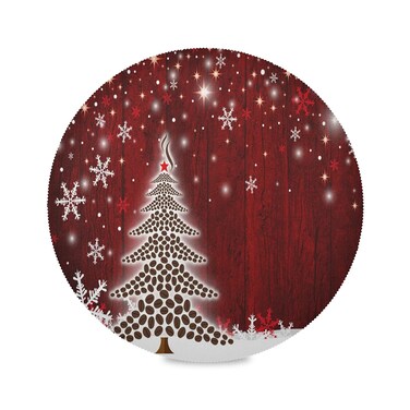 Bolaz Christmas Tree Round Placemat,Snowfall Red Kitchen Dining Table Heat Insulation Washable Place mats