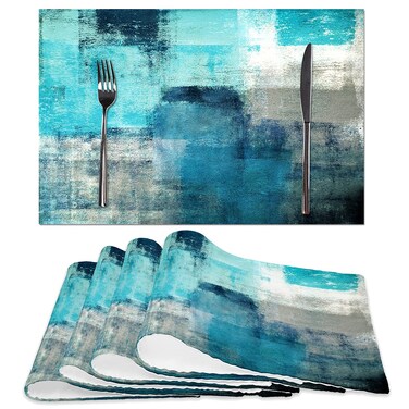 Turquoise and Grey Placemats Set of 4 Modern Art Teal Placemats Heat Resistant Non-Slip Artwork Dining Placemats Washable Table Mats for Home Kitchen Decor