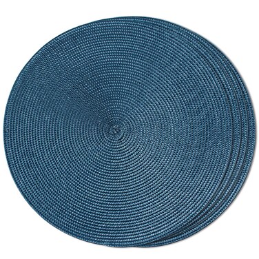 FunWheat Round Braided Placemats Set of 4 Table Mats for Dining Tables Woven Washable Non-Slip Place mats 15inch (Blue, 4pcs)