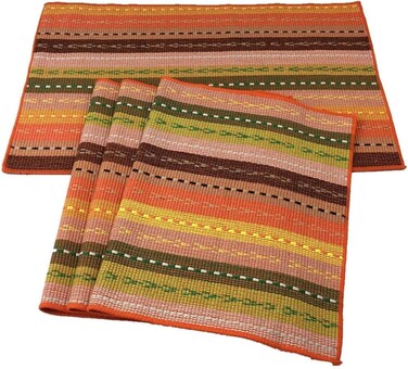 WAZAIGUR Hand Woven with 100% Cotton Placemats Colorful Placemats Braided Ribbed Durable Heat-Insulation Table Mats Set of 4,Orange