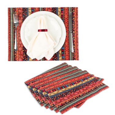 Bohemian Style Placemats Set of 6 Washable Table Mats Set 16x12 Inch Cotton and Linen Material Placemats Red