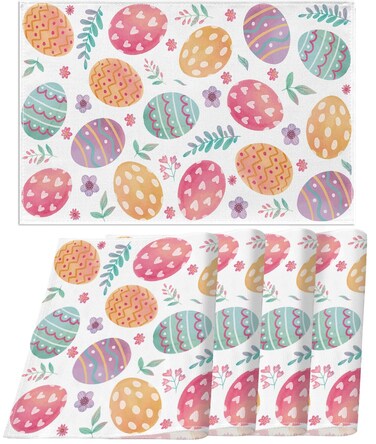 Nepnuser Linen Happy Easter Placemats Set of 4 Spring Easter Egg Place Mats for Home Kitchen Dining Table Decoration (12" x 18")