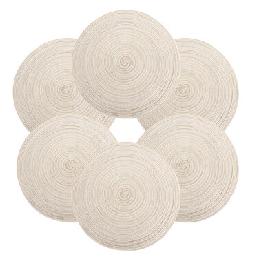 Karlesi Round Braided Placemats 15 Inch Table Mats for Dining Tables Woven Heat Resistant Non-Slip Kitchen Table Mats Set of 6(Beige)