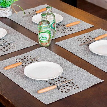 ARTABLE Rectangle Placemats Fabric Home Gary 4 Packs Washable Table Mats for Picnics Indoor and Outdoor Dining Holidays (Gray, 12 x 18 Inch 4PCs Sets Placemats)