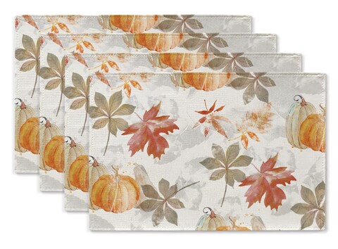 Fall Placemats Maple Leaves Pumpkin Rubbing Set of 4 Wahable Table Mats Seasonal Autumn Home Party Table Decortaions 12x18 Inch