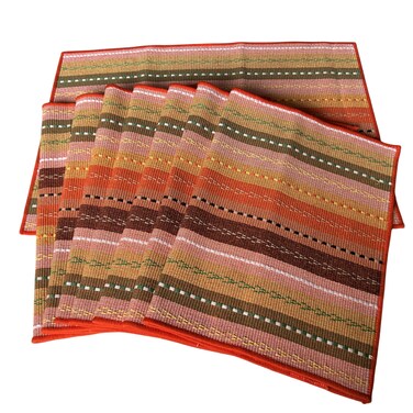 WAZAIGUR Hand Woven with 100% Cotton Placemats Colorful Placemats Braided Ribbed Durable Heat-Insulation Table Mats Set of 8,Orange