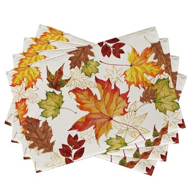Seliem Fall Maple Leaf Placemats Set of 4, Autumn Gold Leaves Farmhouse Dining Table Place Mats, Rustic Seasonal Thanksgiving Kitchen Decor Home Decoration 12 x 18 Inch