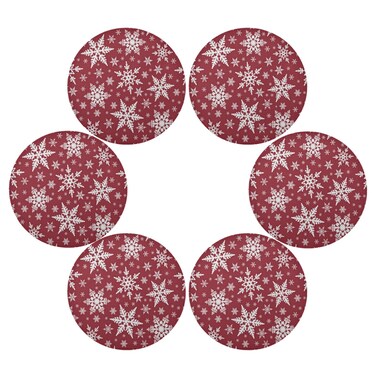 Christmas White Snowflake Round Placemats Set of 6 for Dining Table Heat Insulation Non-Slip Washable Place mats