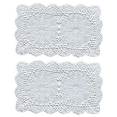 Phantomon Lace Doilies Handmade Crochet Placemats Cotton Doilies Cloth Lace, Pack of 2, Rectangular Shape Table Runner, 10 x 17 inch (White)
