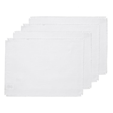 Solino Home White Linen Placemats 19" L x 14" W Inch &acirc;&euro;&ldquo; 100% Pure Linen Fringe Placemats Set of 4 &acirc;&euro;&ldquo; Washable Cloth Placemats for Valentines Day, Winter, Holiday Decor