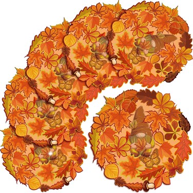 Fall Placemats Set of 6 Maple Leaf Placemats Plastic Round Kitchen Placemats Gnome Washable Table Mats for Autumn Harvest Thanksgiving Day Indoor Outdoor Party for Dining Decoration(Maple Leaf)