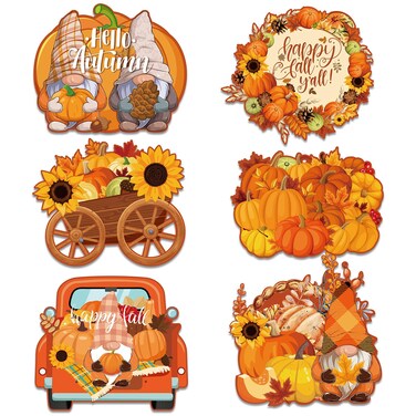 Kajaia Sunflower Placemats Set of 6 Plastic Fall Place Mats Pumpkin Table Mats 12 x 14 Inch Plastic Kitchen Placemats Truck Gnome Washable Table Mats for Summer Autumn Thanksgiving Dining(Pumpkin)