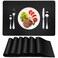 Herda Black Placemats Set of 6 Faux Leather Heat Resistant Dining Table mat, Waterproof Wipeable Washable Leather Halloween Table Mats, Easy to Clean Non-Slip Square Place Mats 6 Set, Solid Modern&acirc;&euro;&brvbar;
