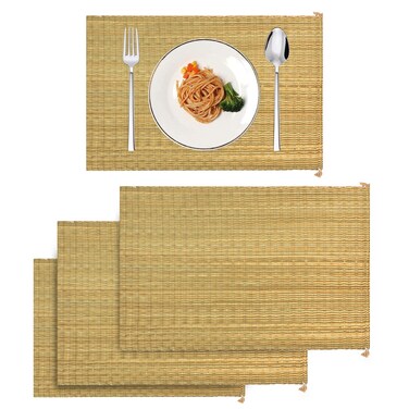 Natural Rush Grass Placemat Set of 4, Handwoven Rustic Placemats for Table Christmas Decoration Placemats Rectangular 19" x 12.9" (Set of 4)