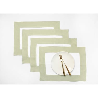 Solino Home Linen Placemats Set of 4 &acirc;&euro;&ldquo; 100% Pure Linen Fabric Sage Green and White Placemats 19" L x 14" W Inch &acirc;&euro;&ldquo; Washable Cloth Placemats for Spring, Winter &acirc;&euro;&ldquo; Contempo