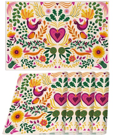 Sunwer Mexican Fiesta Placemats Set of 4 Mexico Floral Dia De Los Muertos Decoration Cinco De Mayo Party Decor for Home Kitchen Dining Table Supply (12" x 18")