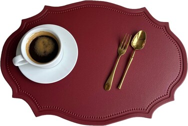 Double-Texture Faux Leather Oval Placemats Set of 6 Washable Heat Insulation Mats Watertight and Non-Slip for Home Kitchen &atilde;&euro;Coffee Shops&atilde;&euro;Restaurants(Red)