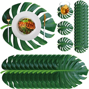 Geosar 200 Disposable Paper Placemats and Coasters Set Summer Hawaiian Luau Placemat with Coasters Outdoor Indoor for Greenery Jungle Dining Table Decoration Shower Birthday(Palm Leaf)