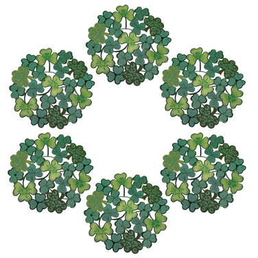 OWENIE St. Patrick's Day Placemats Set of 6, Round Placemats Applique Embroidered Cutwork Spring Green Placemats with Irish Clover, Dining Shamrock Spring Festival Tabletop Decor (15" RD, 6Pcs)
